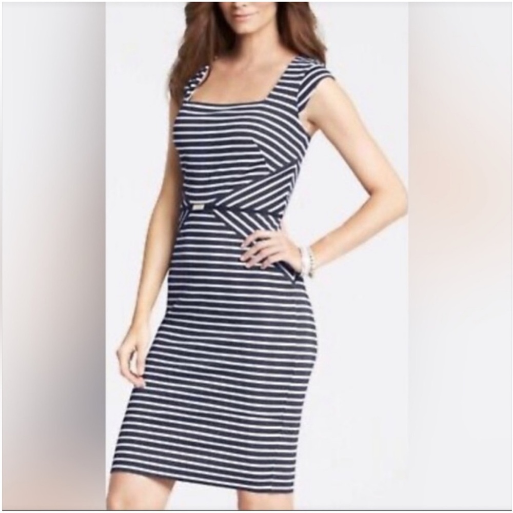Ann Taylor Navy/White Stripe Sheath Dress Size 12